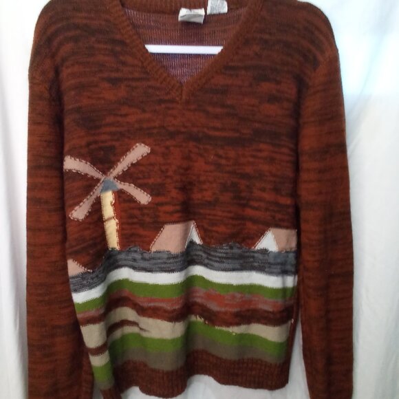 Kennington Sweater Men L Long Sleeve Windmill Tent V-Neck Brown - Picture 1 of 16